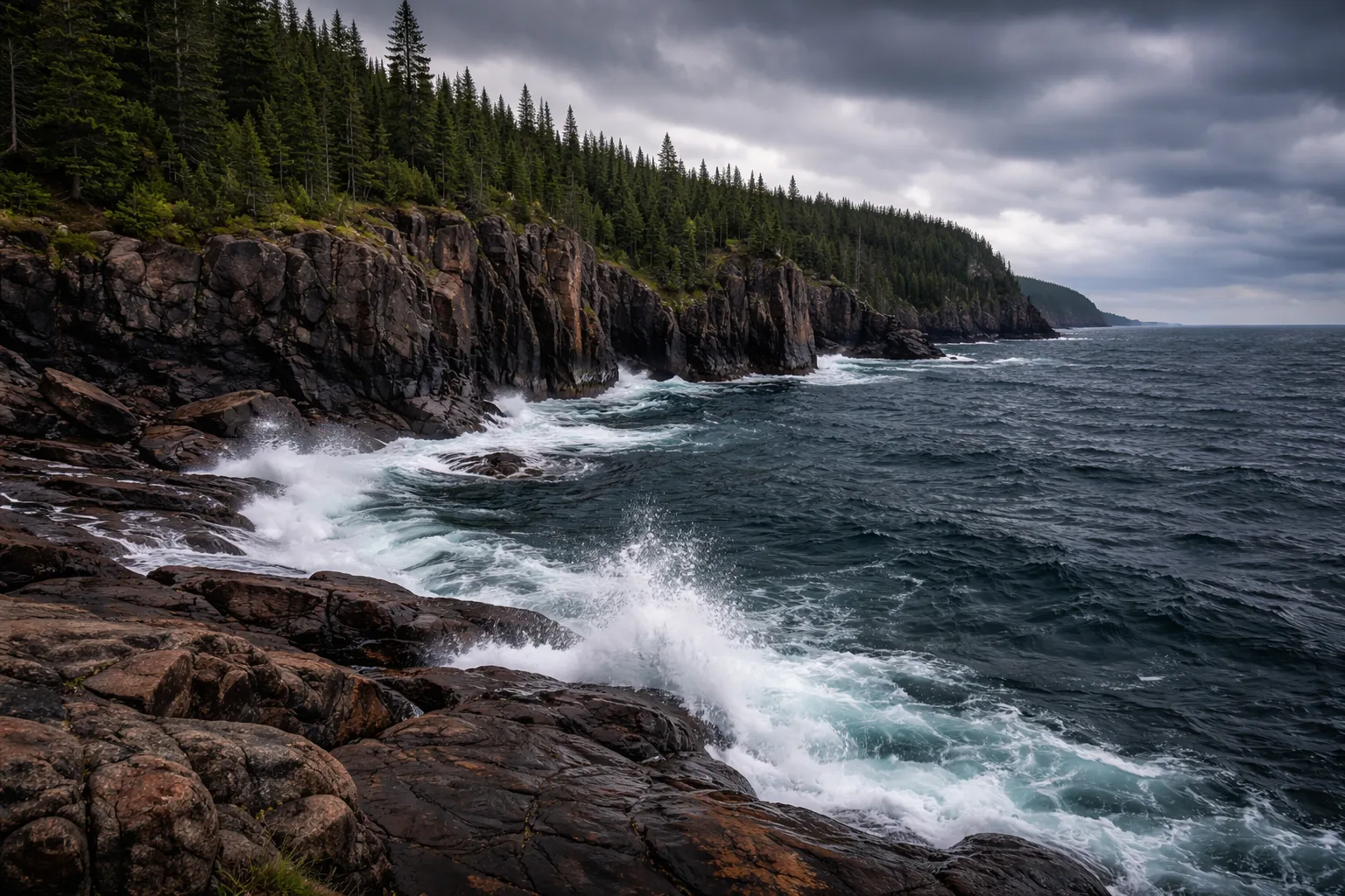 Lake of the Woods at Kenora with Canadian Shield rock shoreline and pine forest