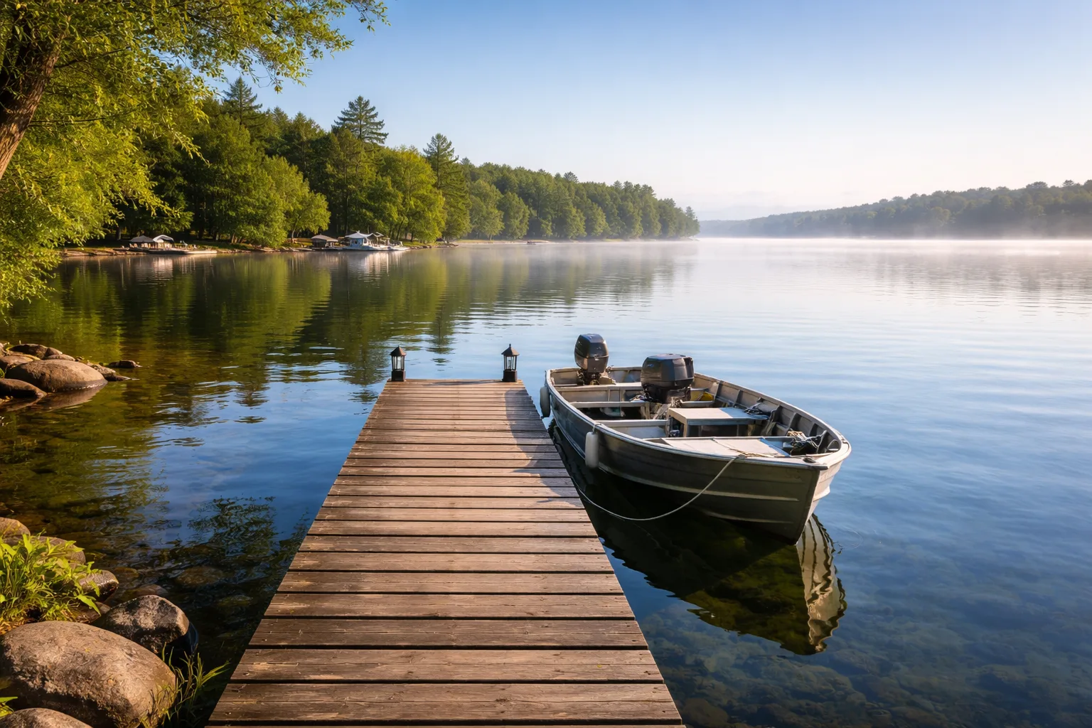 Lake Simcoe from Innisfil with marina-lined shore and cottage country backdrop